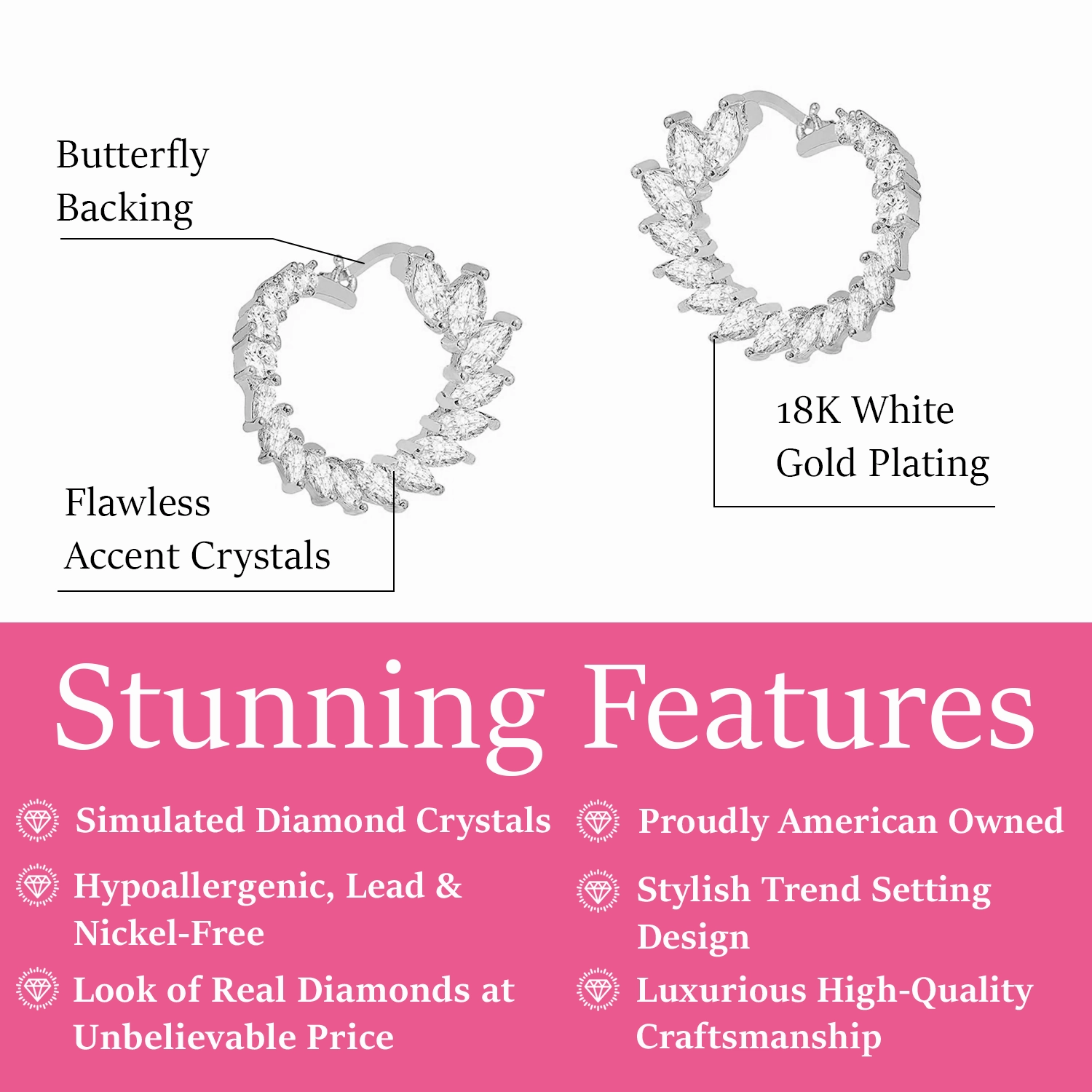 Adelyn 18k Gold Plated Sideways Hoop Earrings with Simulated Diamond Crystals  Final Sale