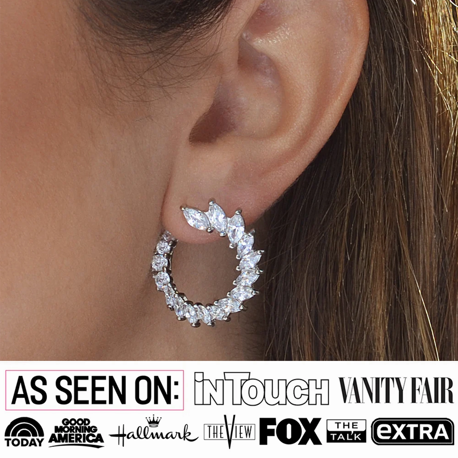 Adelyn 18k Gold Plated Sideways Hoop Earrings with Simulated Diamond Crystals  Final Sale