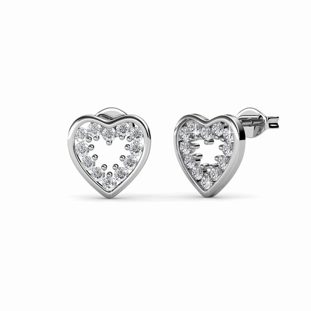 Ainsley 18k White Gold Plated Heart Earrings with Swarovski Crystals