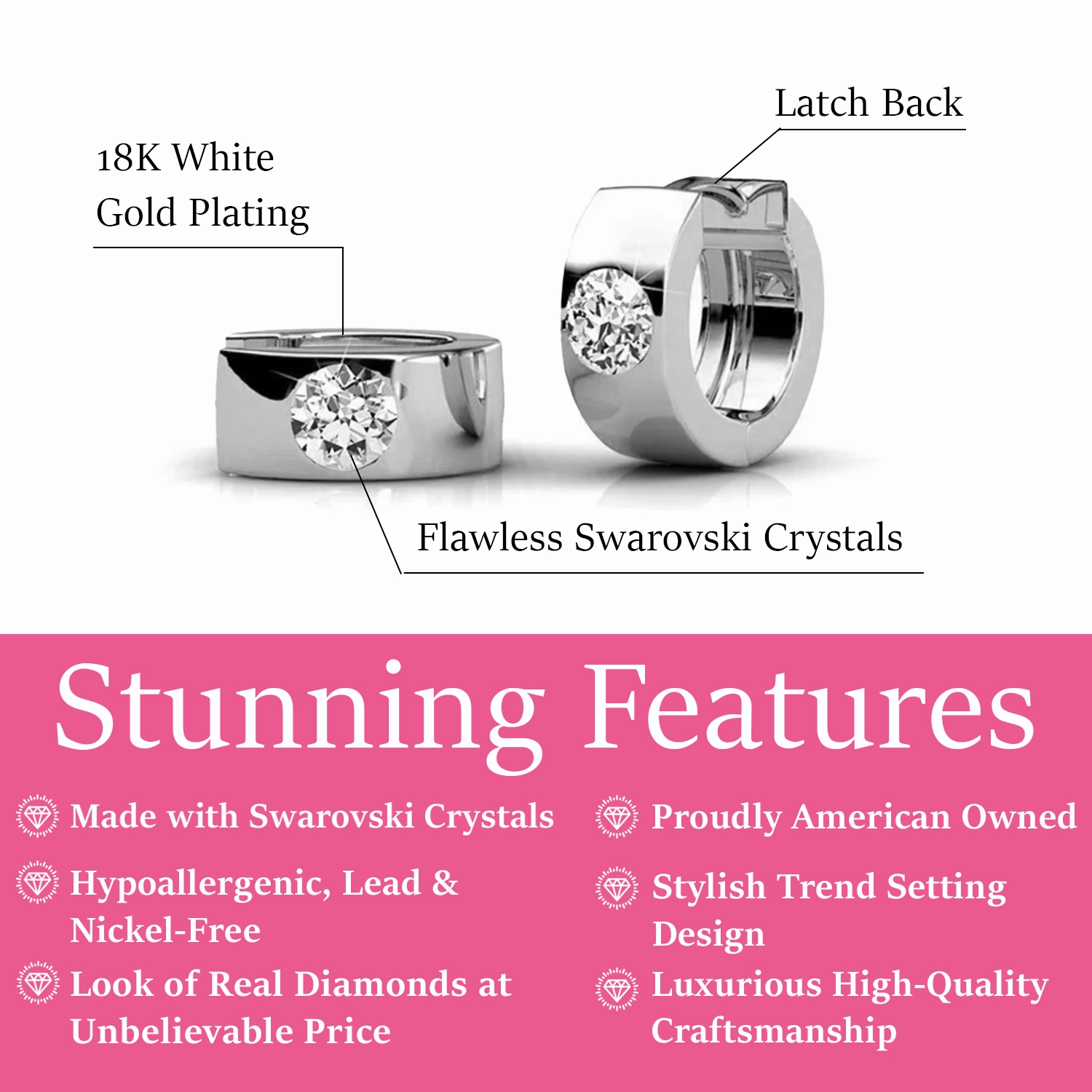 Alana 18k White Gold Plated Small Hoop Earrings with Swarovski Crystals  Final Sale