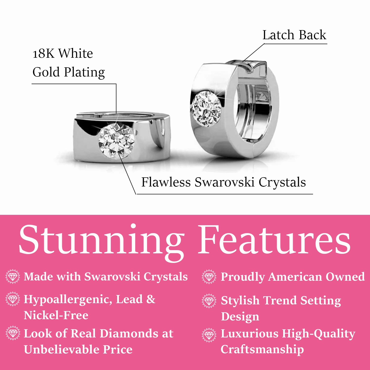 Alana 18k White Gold Plated Small Hoop Earrings with Swarovski Crystals  Final Sale