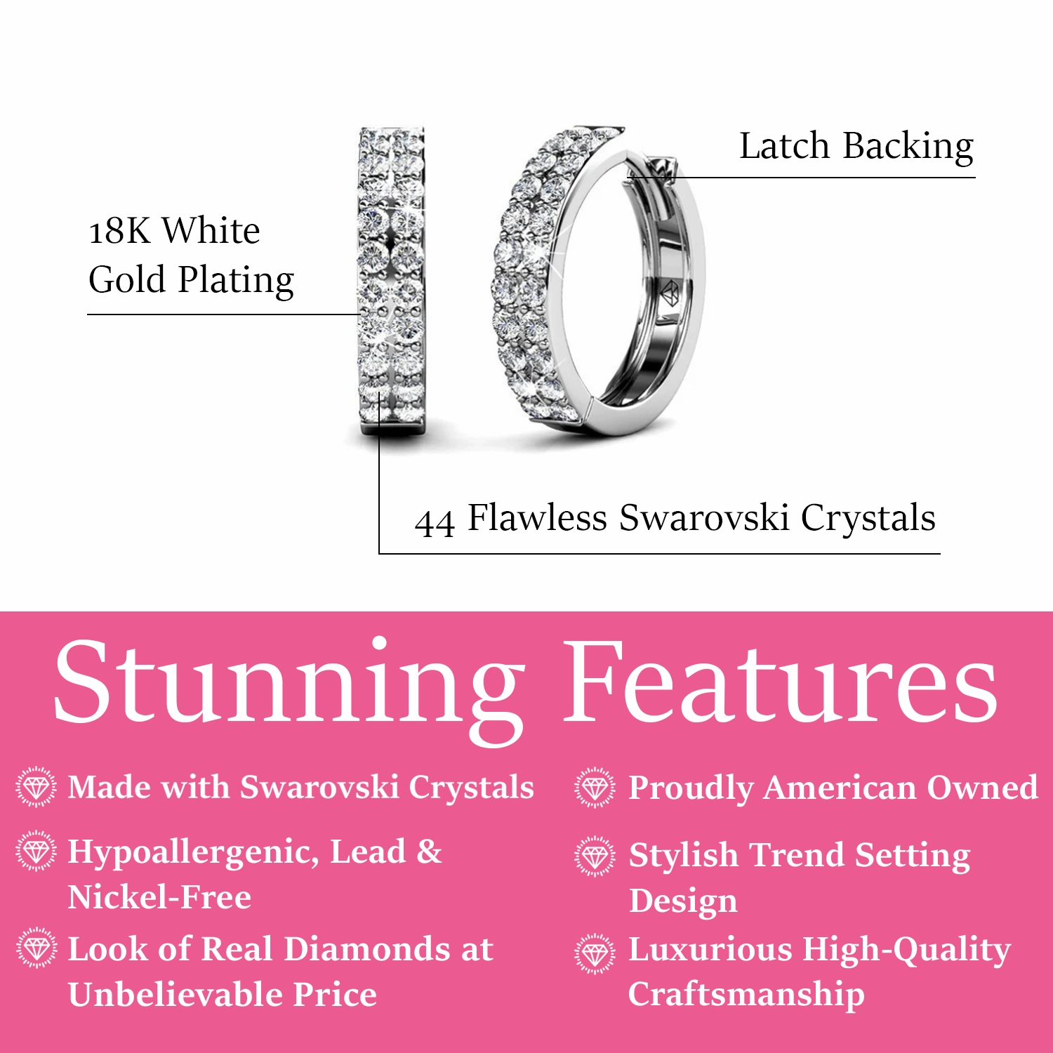 Alice 18k White Gold Plated 17mm Hoop Earrings with Swarovski Crystals