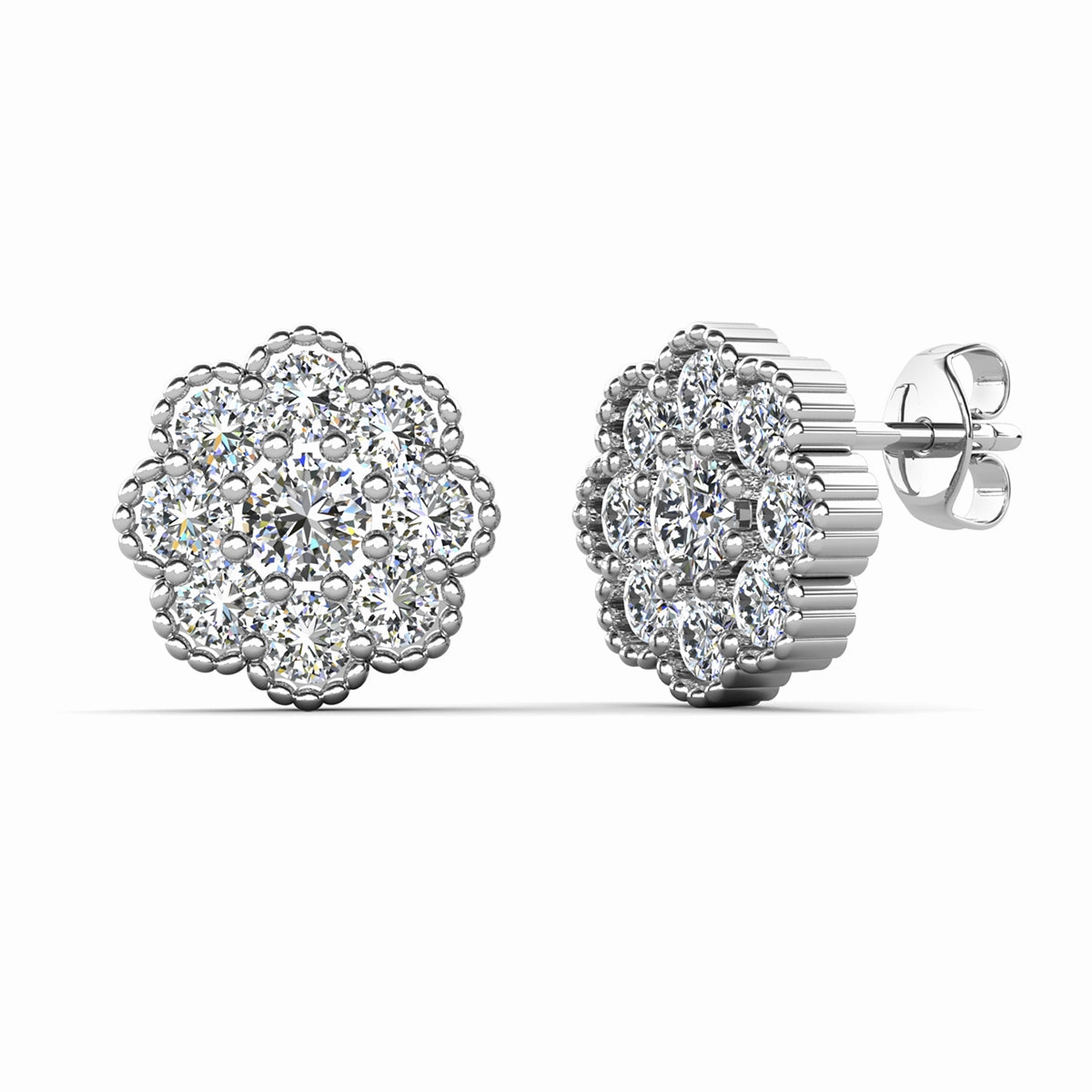Alyssa 18k White Gold Plated Flower Stud Earrings with Simulated Diamond Crystals