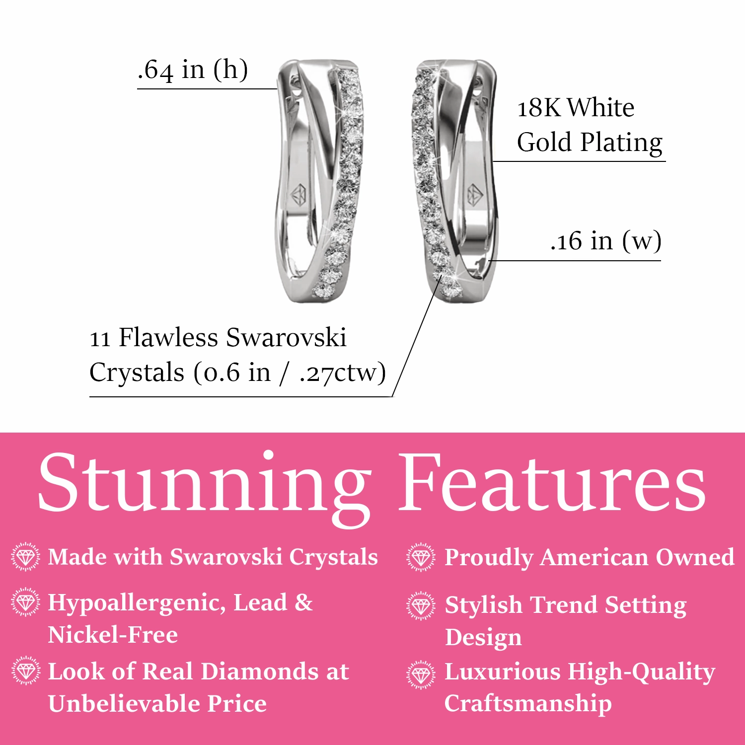 Amaya 18k White Gold Plated 16mm Twisted Hoop Earrings with Swarovski Crystals