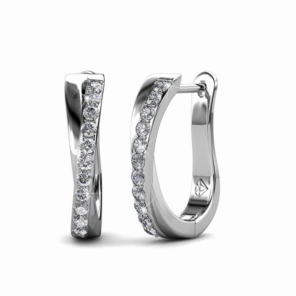 Amaya 18k White Gold Plated 16mm Twisted Hoop Earrings with Swarovski Crystals