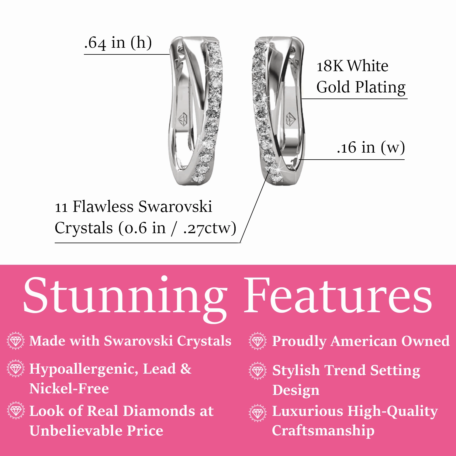 Amaya 18k White Gold Plated 16mm Twisted Hoop Earrings with Swarovski Crystals
