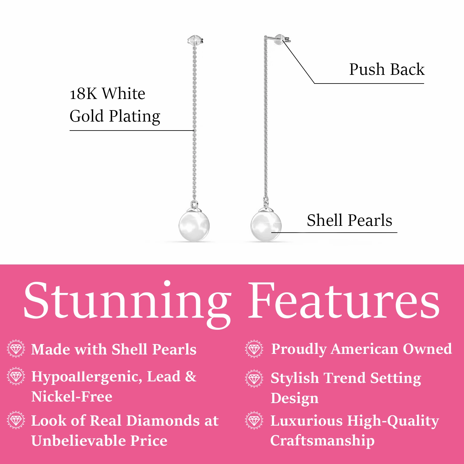 Aspen 18k White Gold Plated Dangle Earrings with Shell Pearls