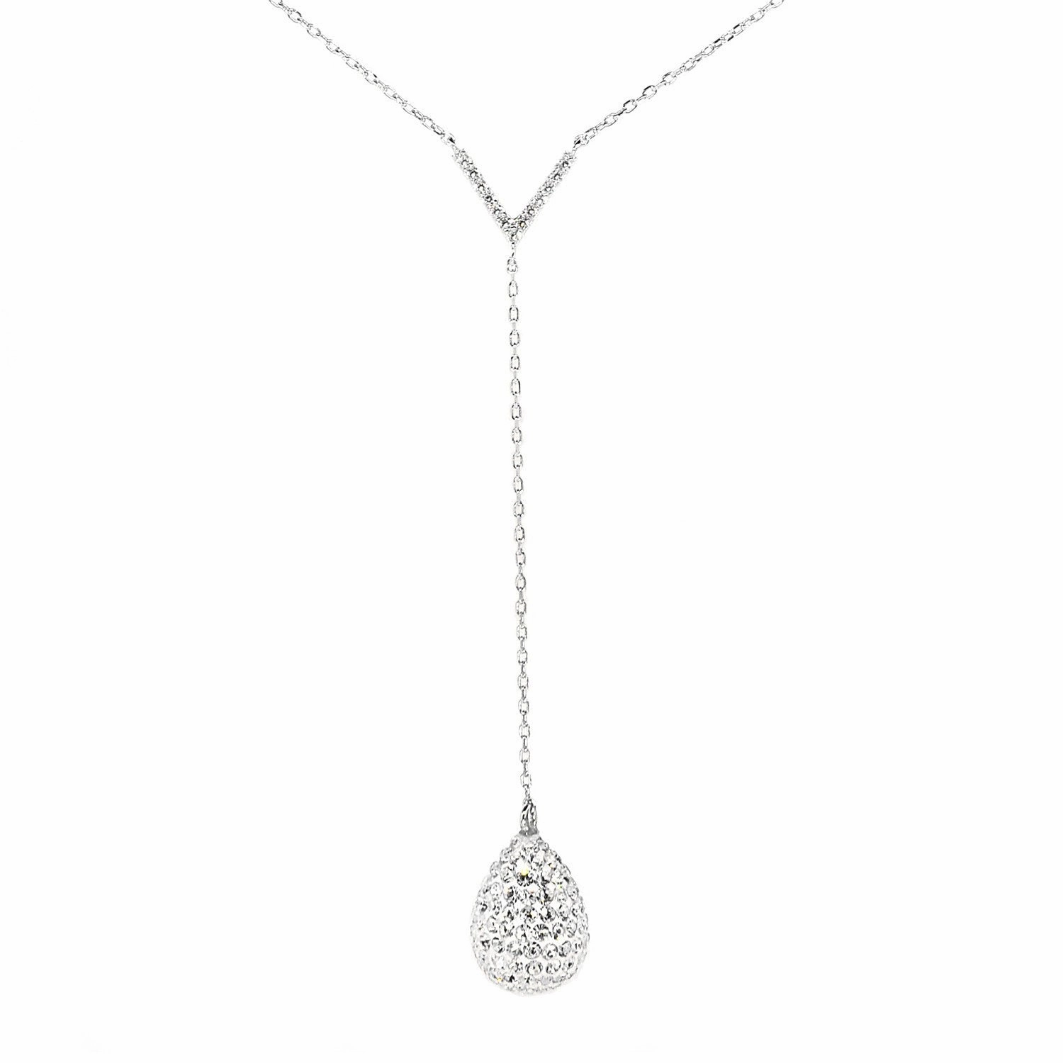 Ava 18k White Gold Plated Teardrop Y-Necklace with Simulated Diamond Crystals