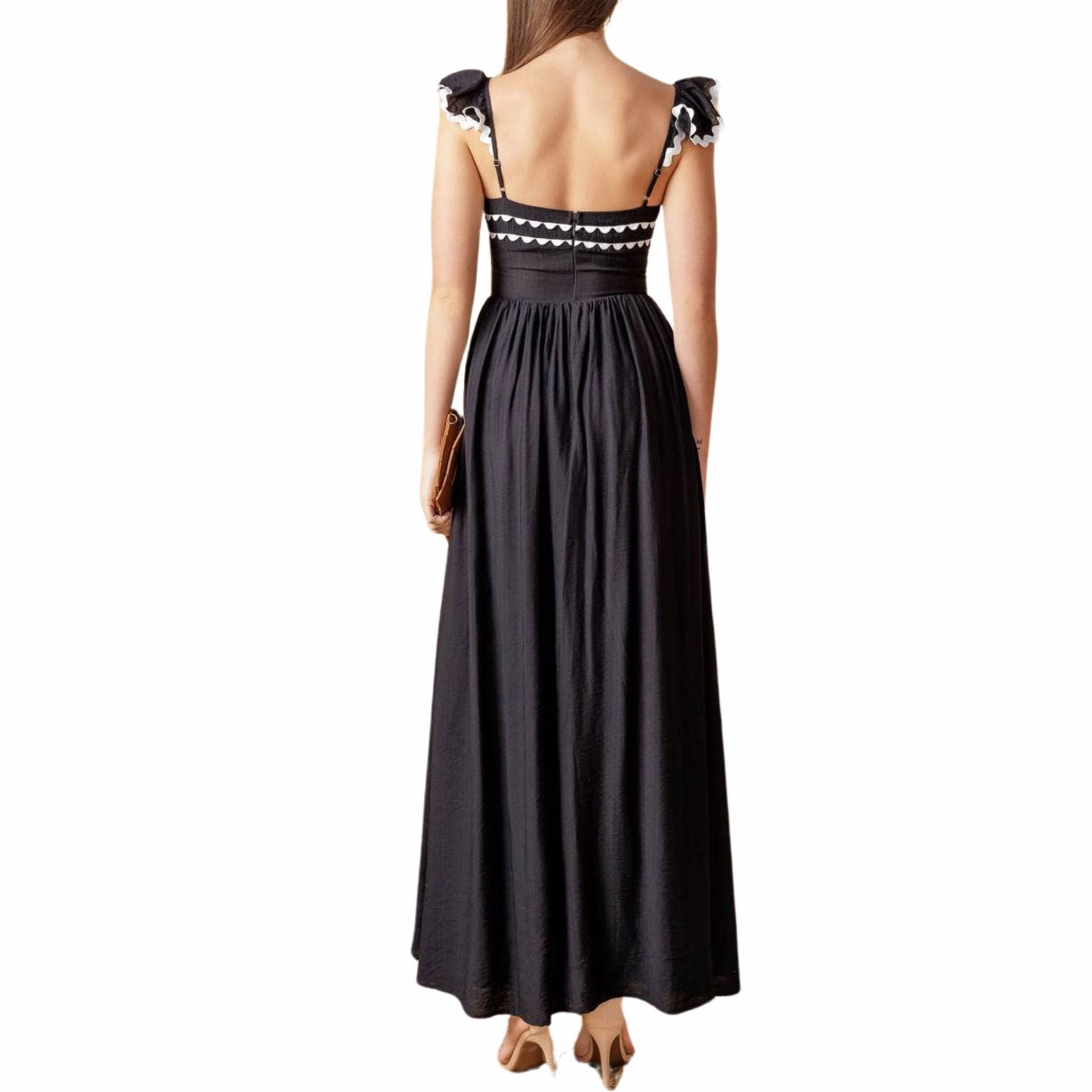 Black Solid Woven Midi Dress