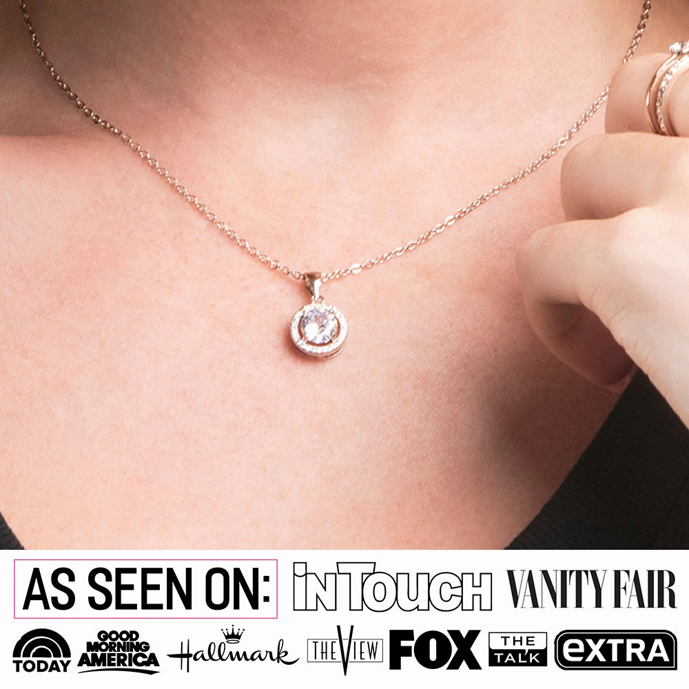 Blake 18k White Gold Plated Halo Pendant Necklace with Simulated Diamond Crystals
