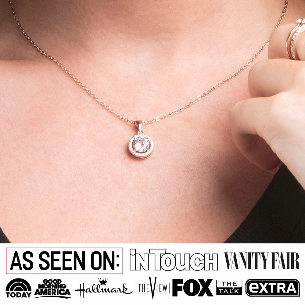 Blake 18k White Gold Plated Halo Pendant Necklace with Simulated Diamond Crystals