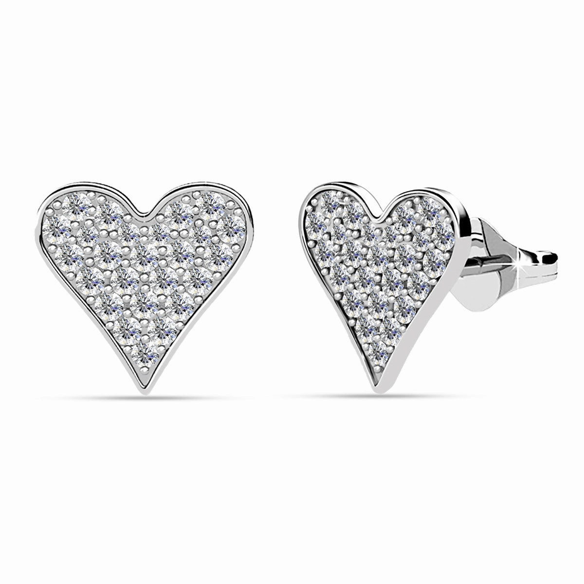 Cecilia 18k White Gold Plated Silver Heart Stud Earrings with Swarovski Crystals