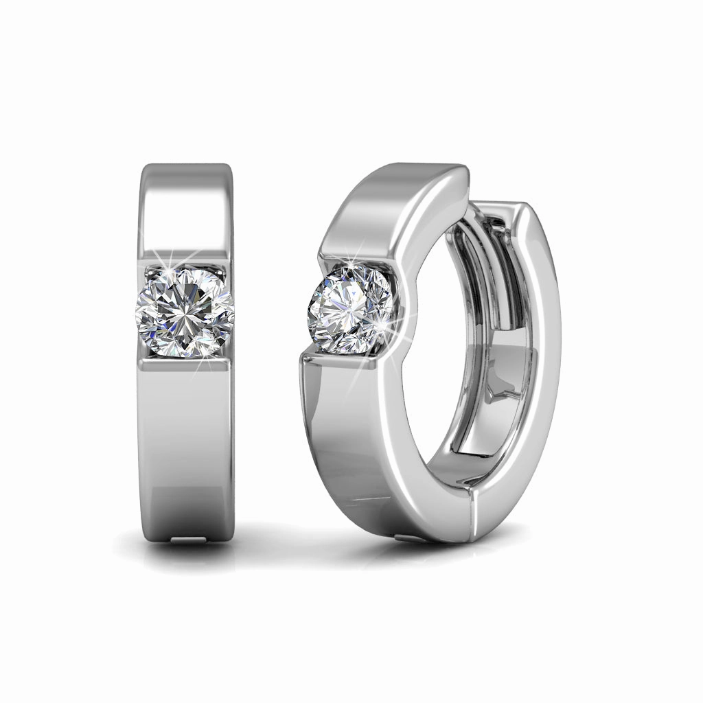 Charlie 18k White Gold Plated 14mm Hoop Earrings with Round Swarovski Crystals