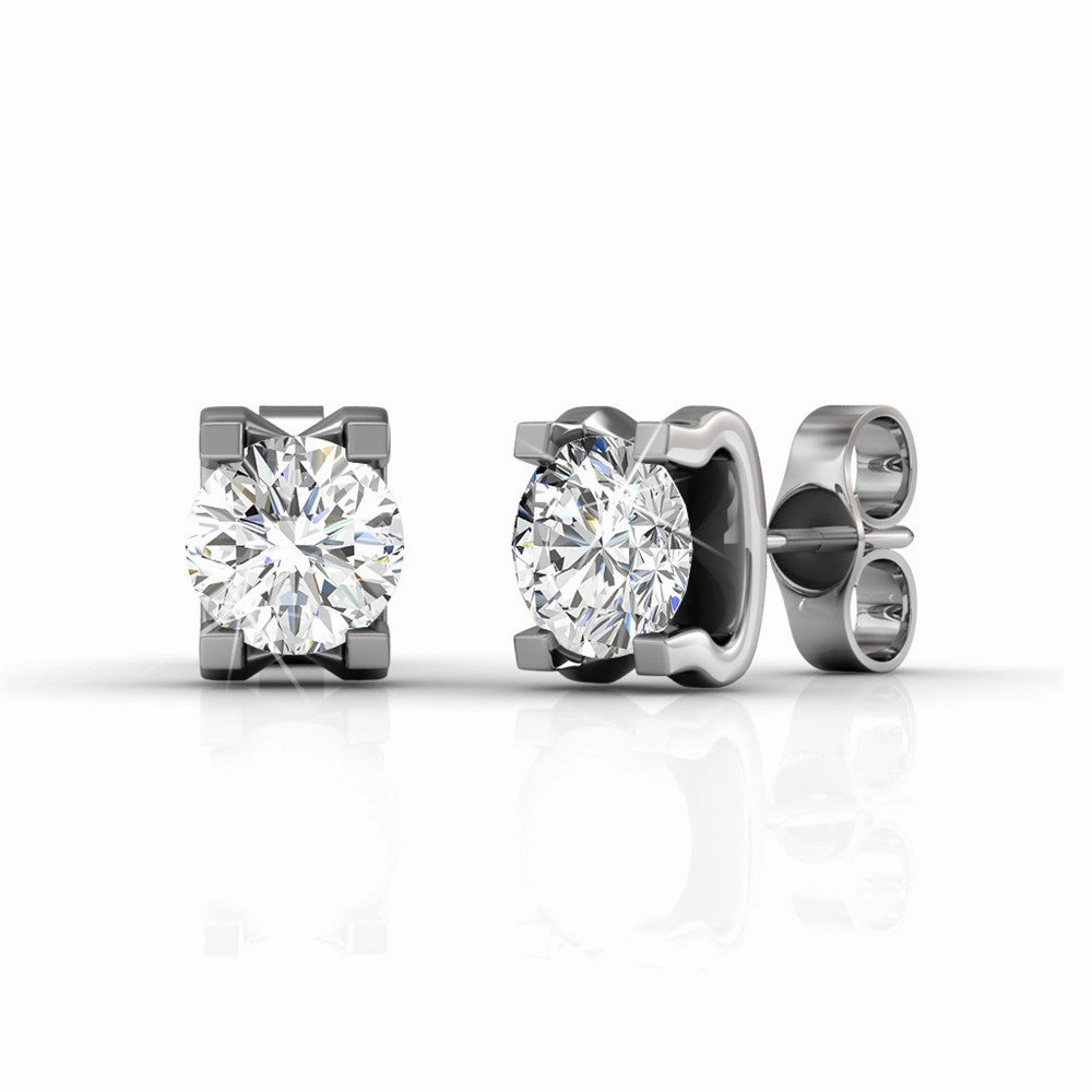 Clara 18k Gold Plated Stud Earrings with Solitaire Round Cut Swarovski Crystal  Final Sale