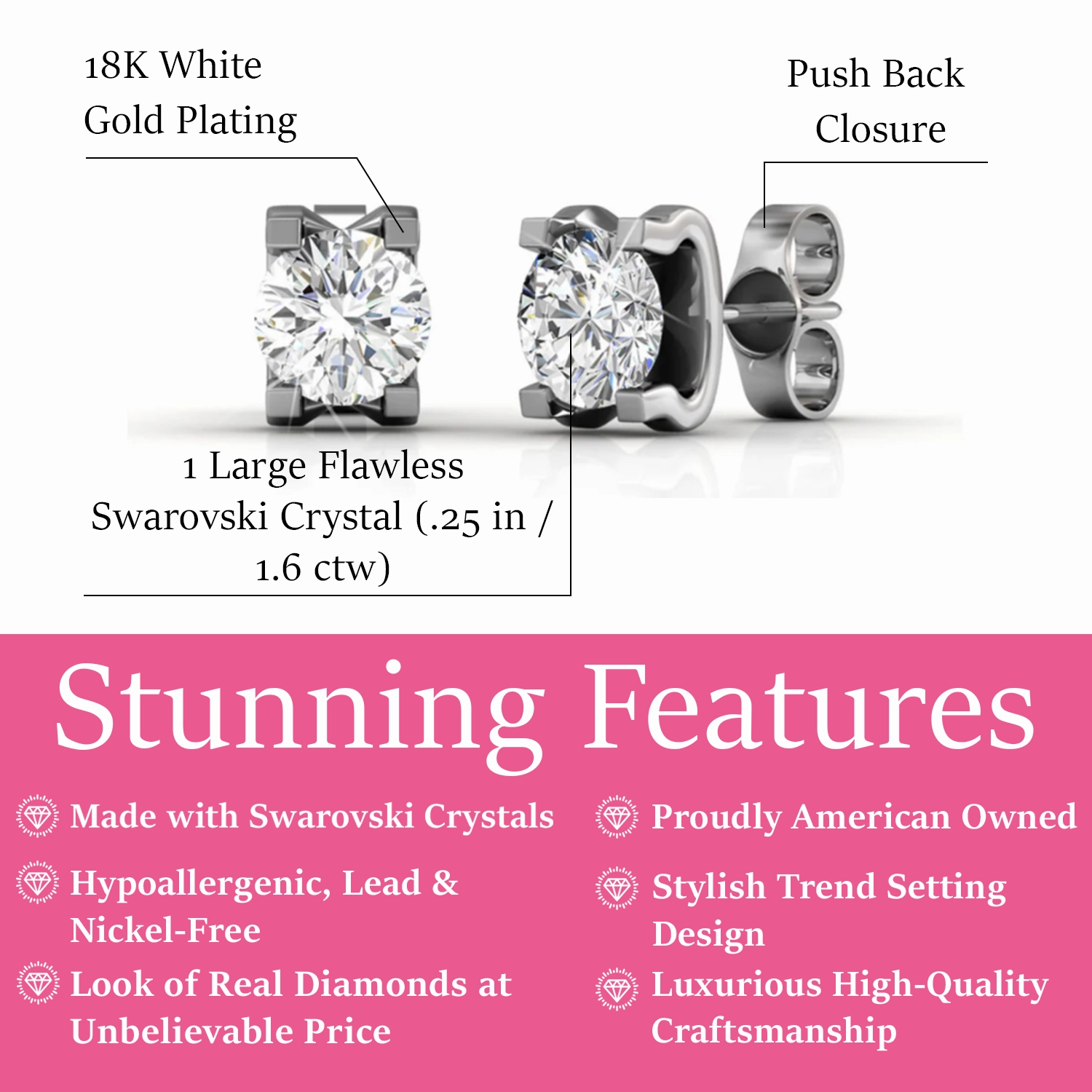 Clara 18k Gold Plated Stud Earrings with Solitaire Round Cut Swarovski Crystal  Final Sale
