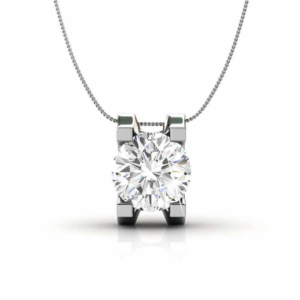 Clara 18k White Gold Plated Pendant Necklace with Solitaire Round Cut Swarovski Crystal