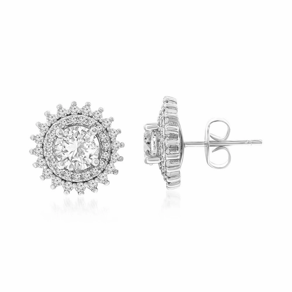 Cordelia 18k White Gold Plated Stud Earrings with Round Cut Simulated Diamond Crystals