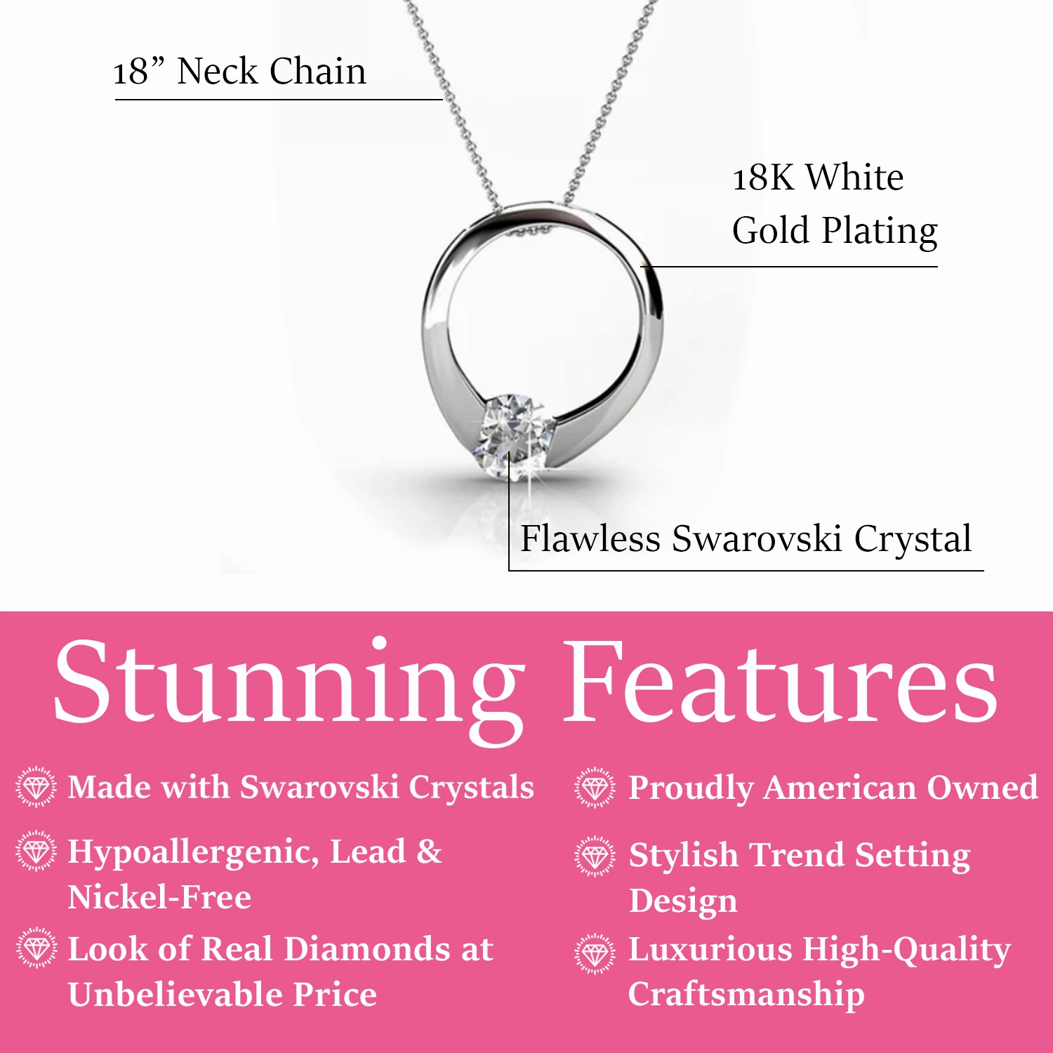 Dahlia 18k White Gold Plated Hoop Necklace with Swarovski Crystal