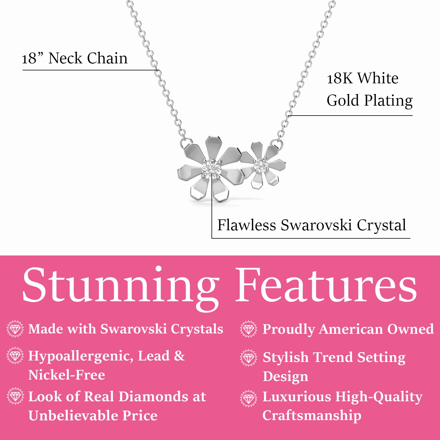 Daisy 18k White Gold Plated Flower Necklace with Swarovski Crystals