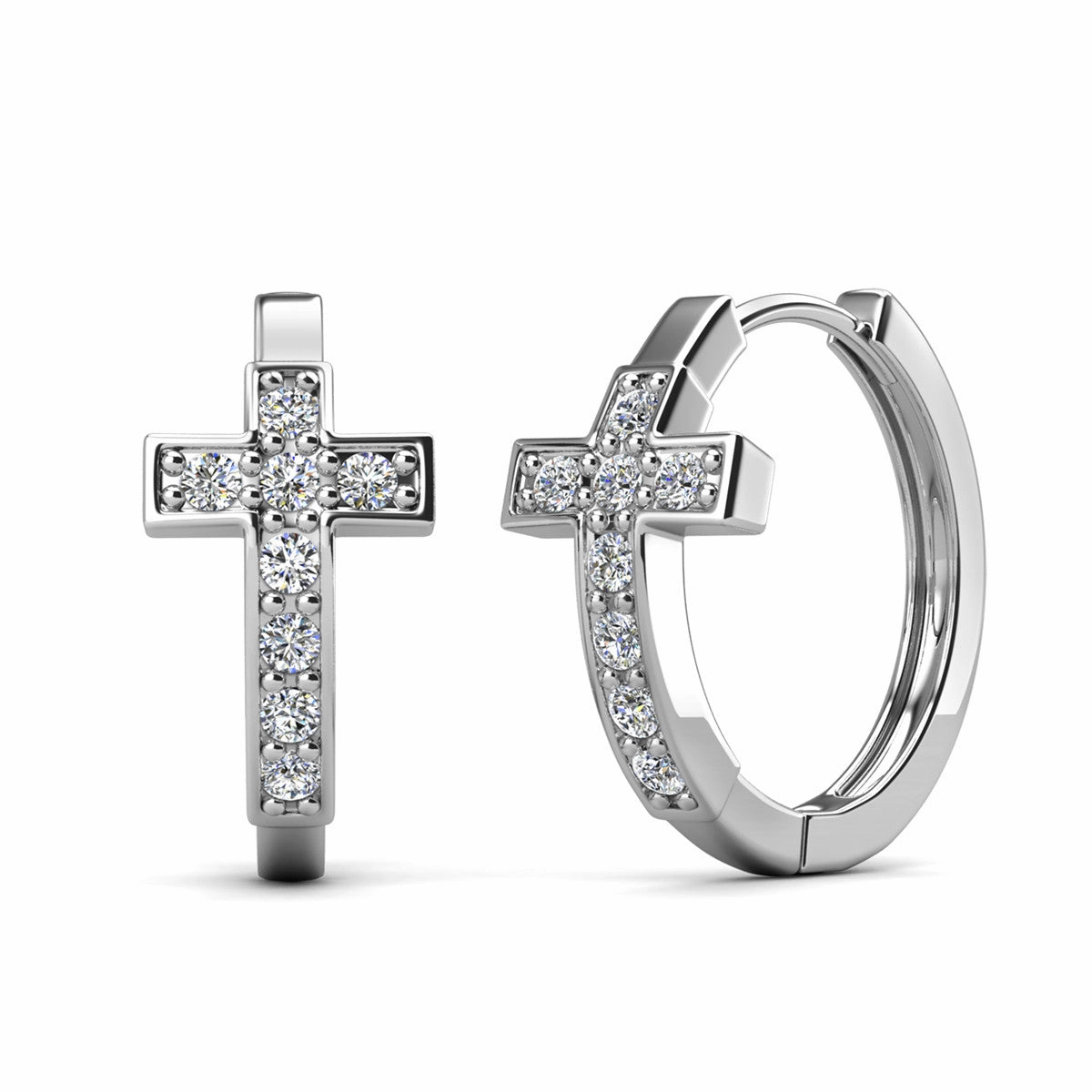 Danielle 18k White Gold Plated Hoop Cross Earrings with Swarovski Crystals