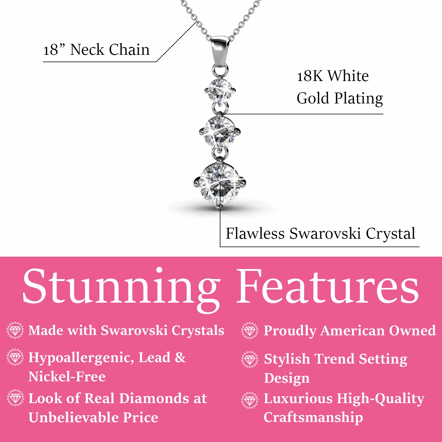 Delilah 18k White Gold Plated Drop Pendant Necklace with Swarovski Crystals