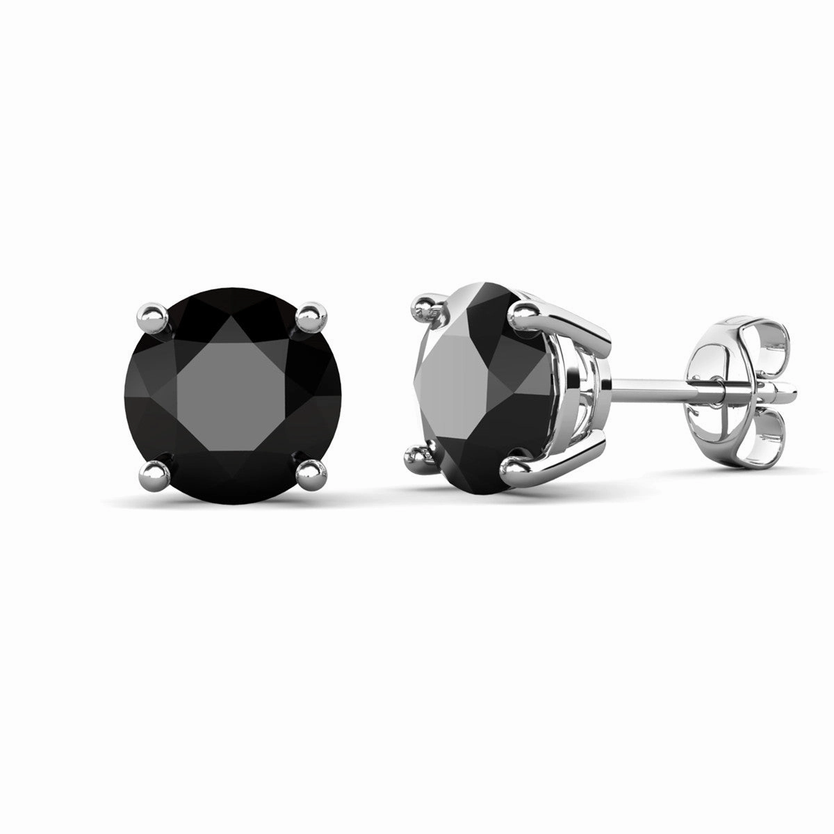 Dina 18k White Gold Plated Stud Earrings with Black Gemstone