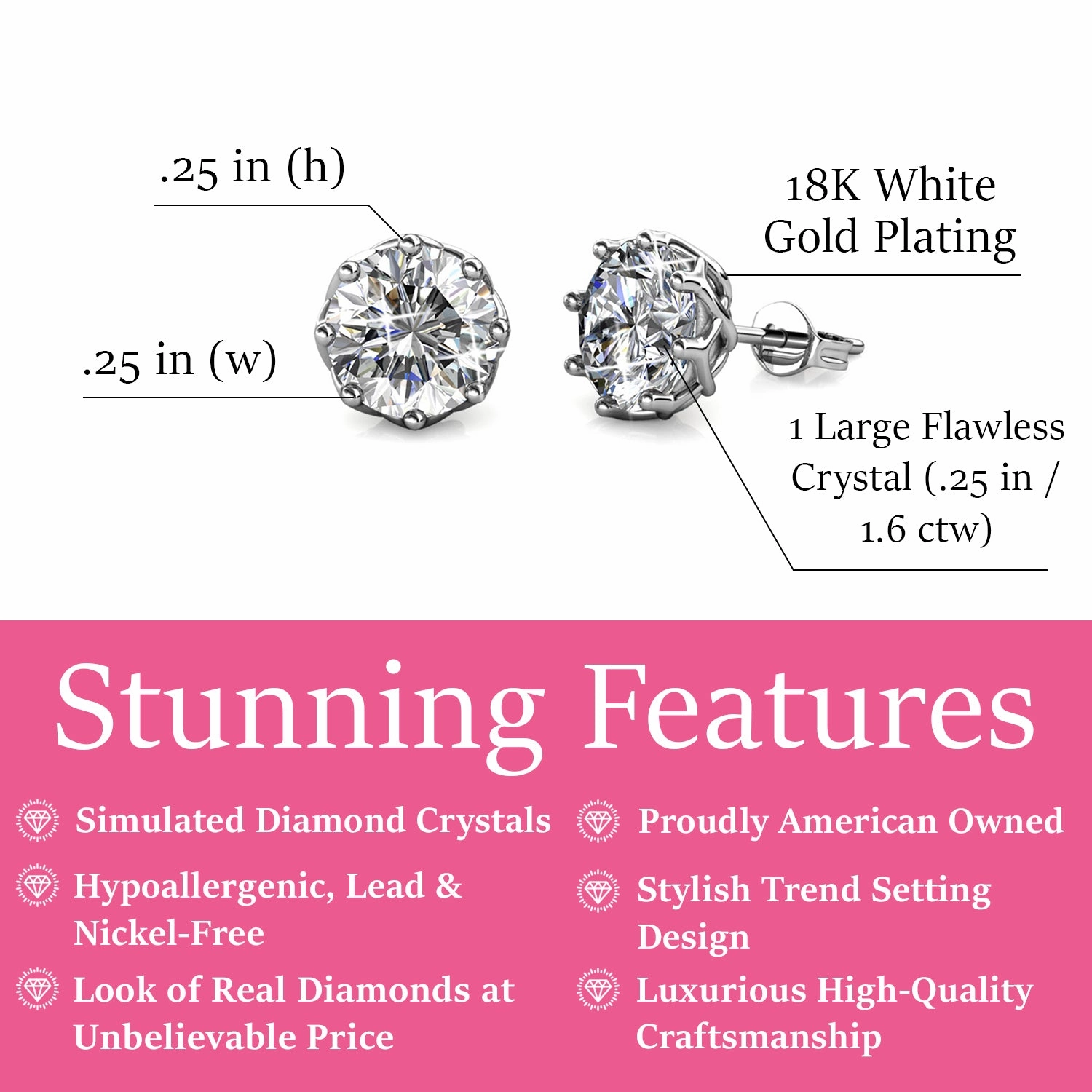 Eden 18k White Gold Plated Crystal Stud Earrings with Swarovski Crystal