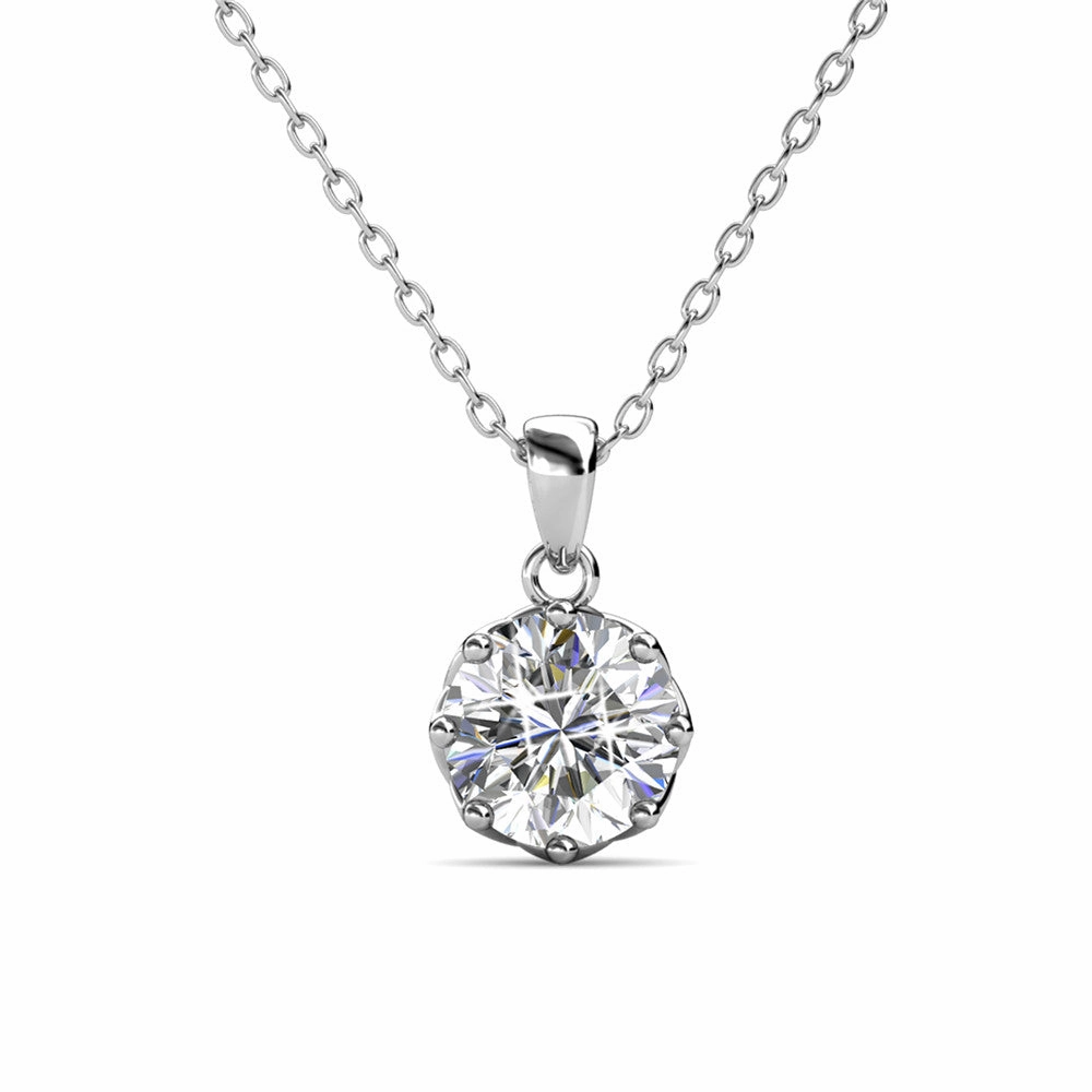 Eden 18k White Gold Plated Pendant Necklace with Solitaire Round Cut Swarovski Crystal