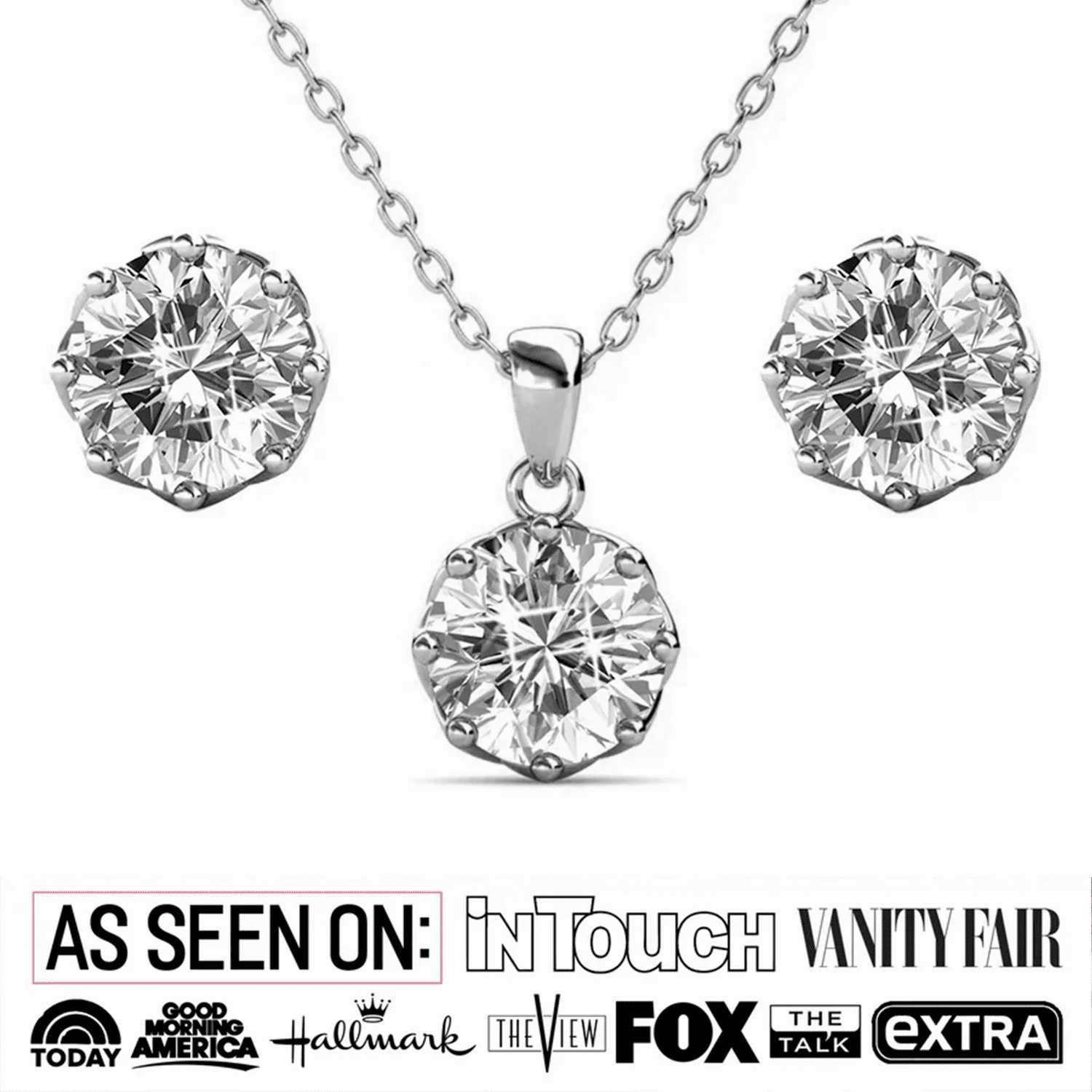 Eden 18k White Gold Plated Silver Necklace and Stud Earring Set with Swarovski Crystals
