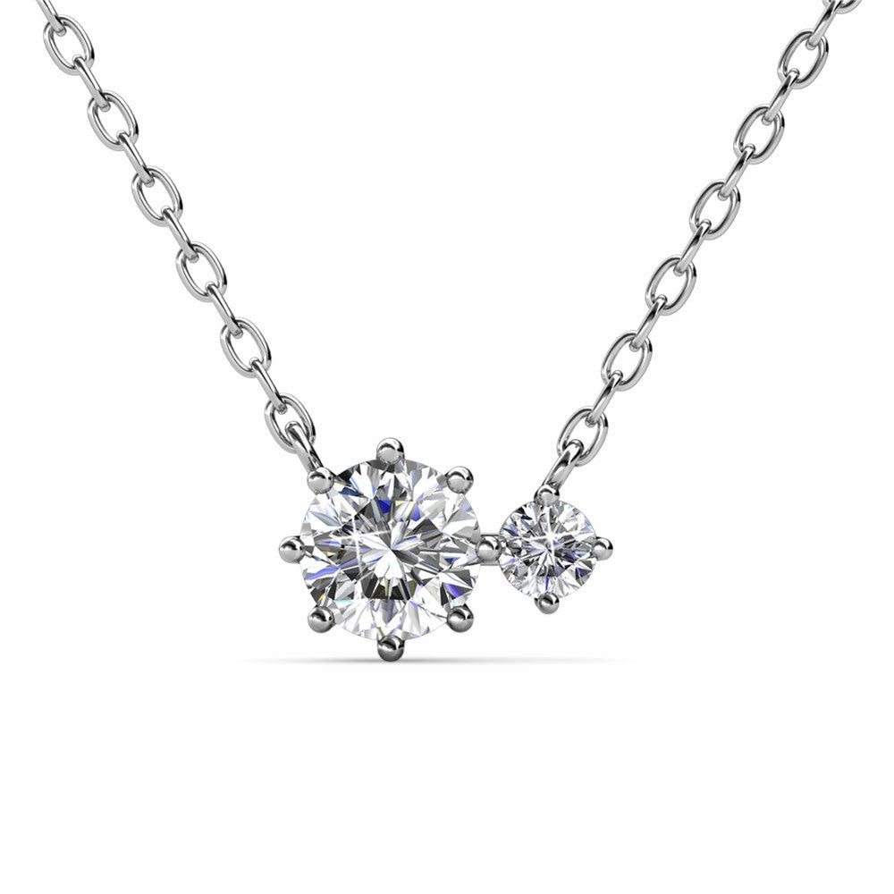 Emma 18k White Gold Plated 2-Stone Pendant Necklace with  Swarovski Crystals