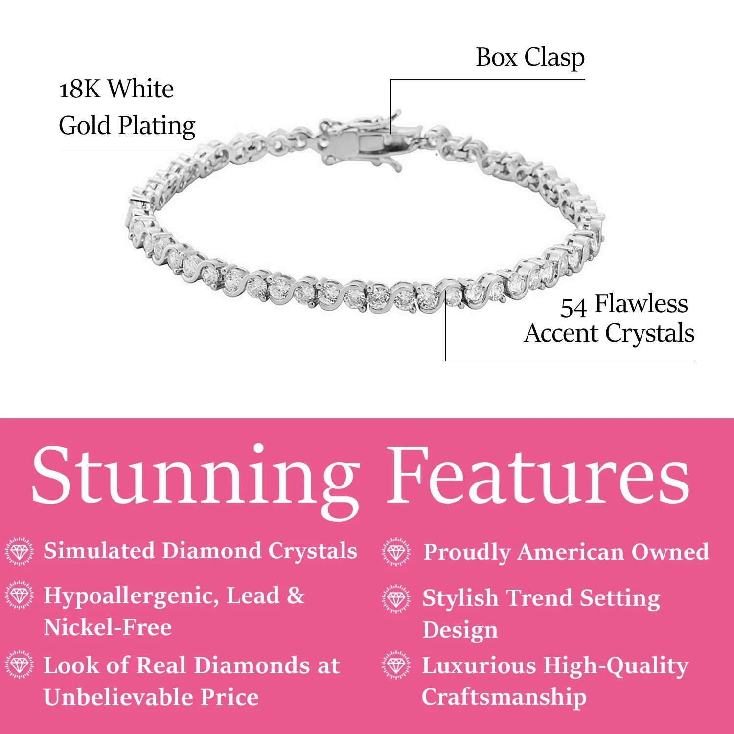 Ezra 18k White Gold Plated Infinity Tennis Bracelet with Simulated Diamond Crystals