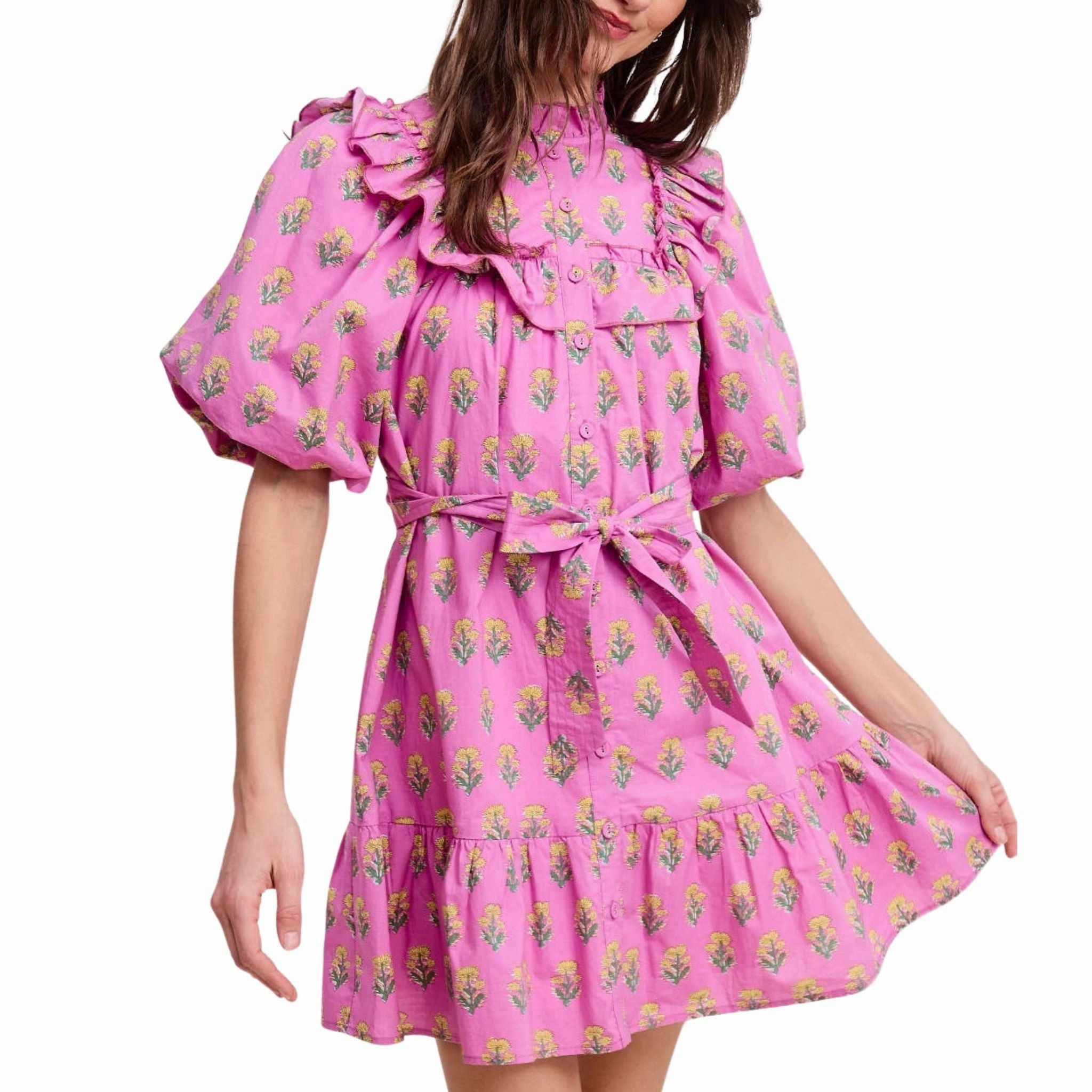 Floral Clusters Ruffled Mini Dress