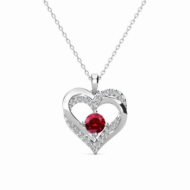 Forever Birthstone 18k White Gold Plated Double Heart Necklace with Swarovski Crystals