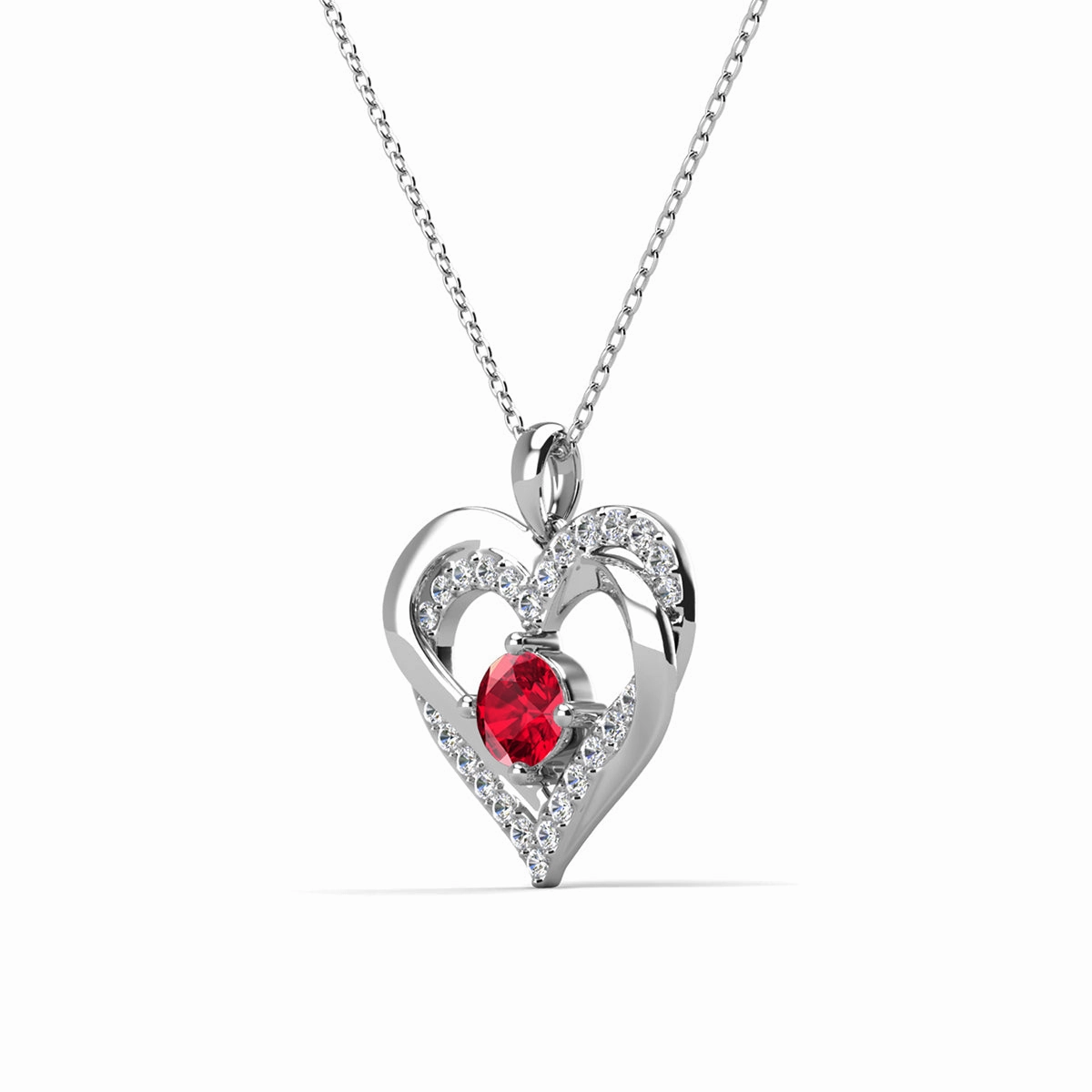 Forever Birthstone 18k White Gold Plated Double Heart Necklace with Swarovski Crystals