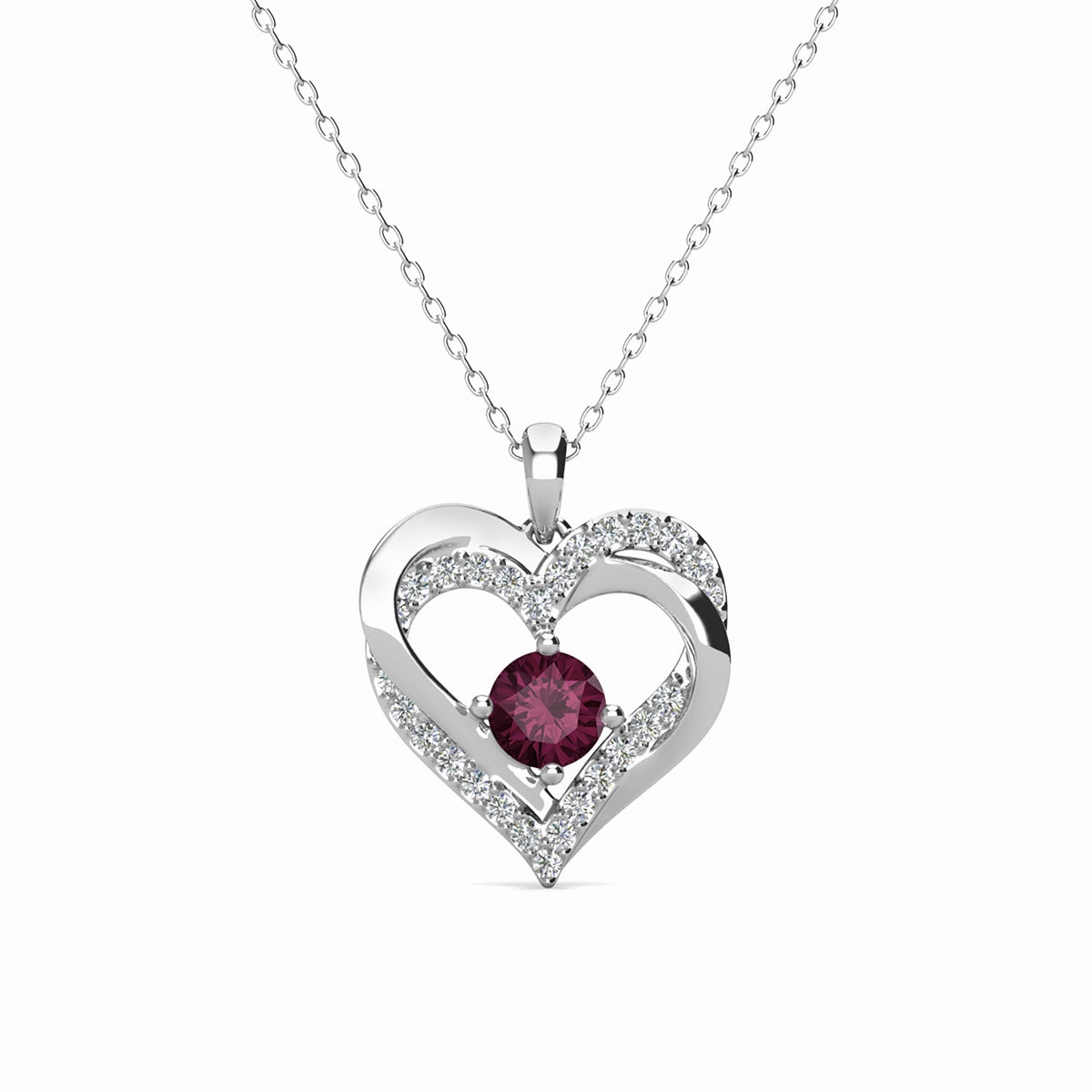Forever Birthstone 18k White Gold Plated Double Heart Necklace with Swarovski Crystals