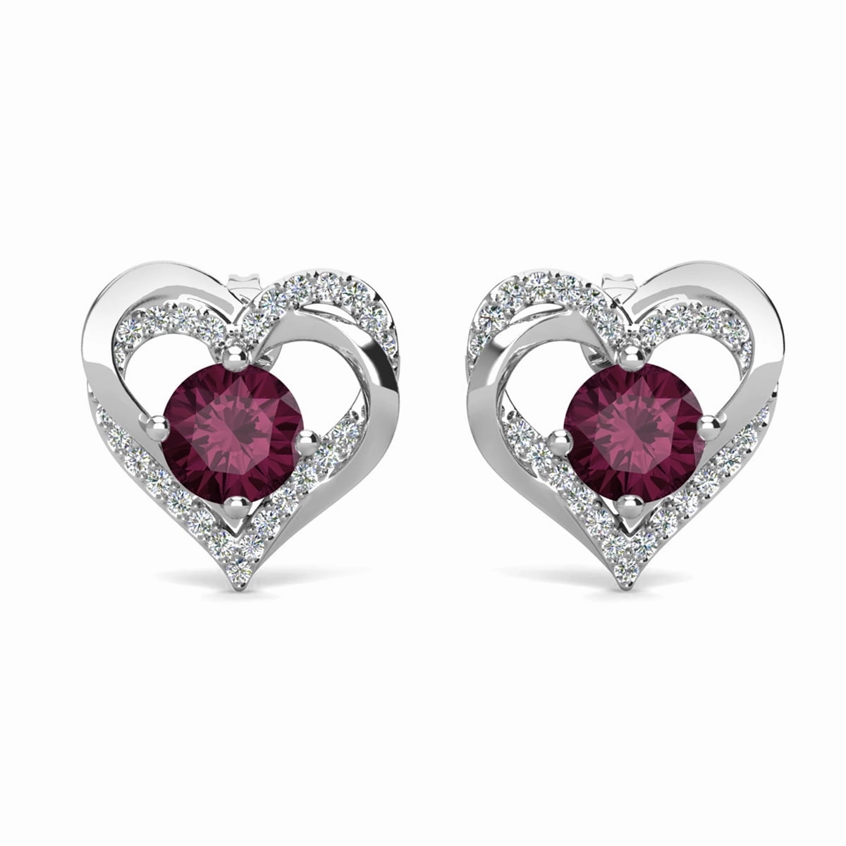 Forever Birthstone 18k White Gold Plated Double Heart Stud Earrings with Swarovski Crystals