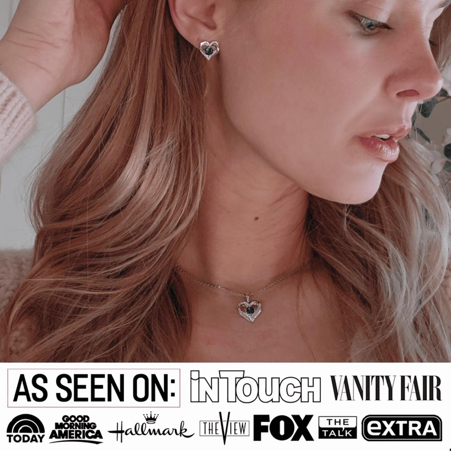 Forever Birthstone 18k White Gold Plated Silver Double Heart Earrings and Necklace Set with Swarovski Crystals
