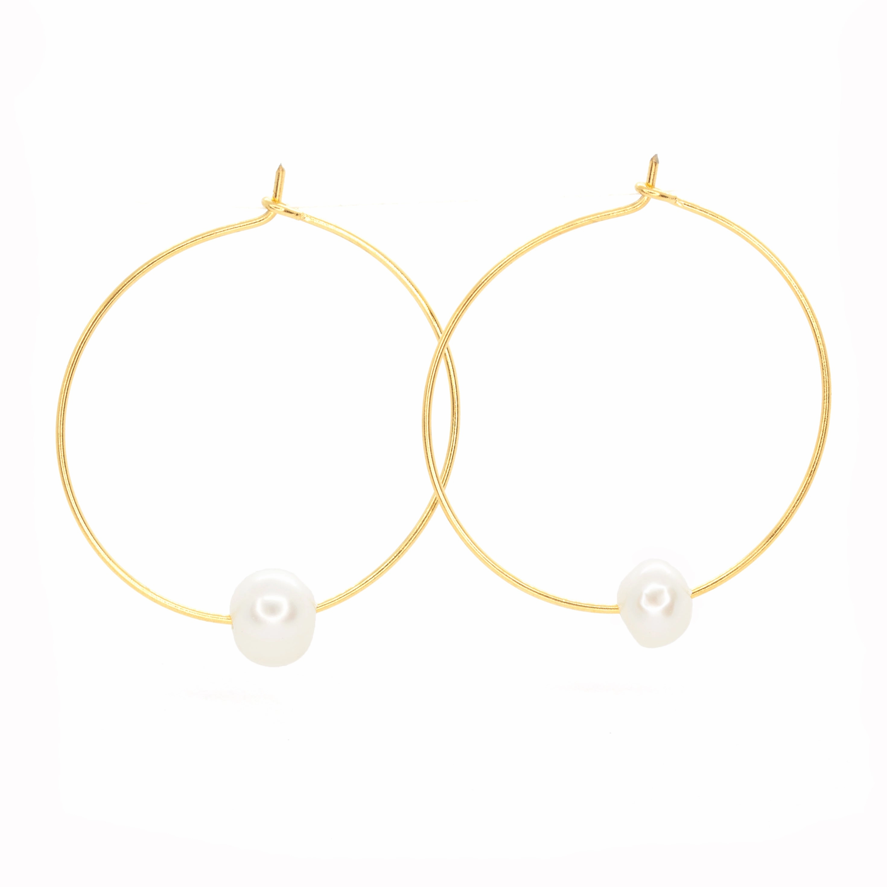 Fresh Water Single Pearl Hoops ~ Salty Shells