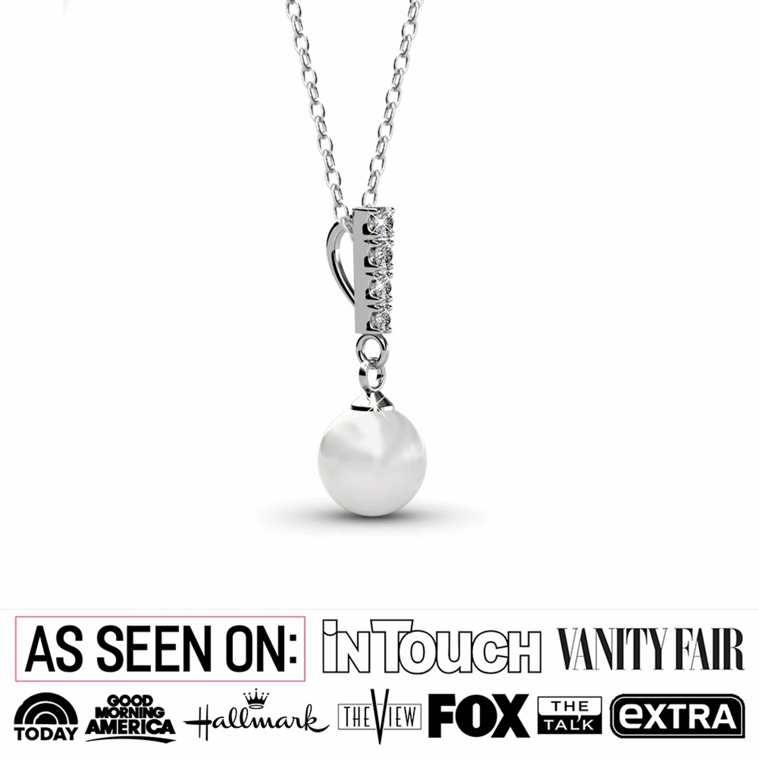 Gabrielle 18k White Gold Pearl Drop Pendant Necklace with Swarovski Crystals