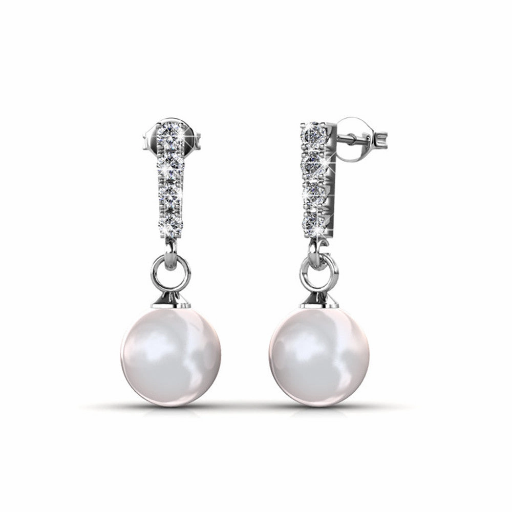 Gabrielle 18k White Gold Plated Pearl Drop Earrings with Swarovski Crystals