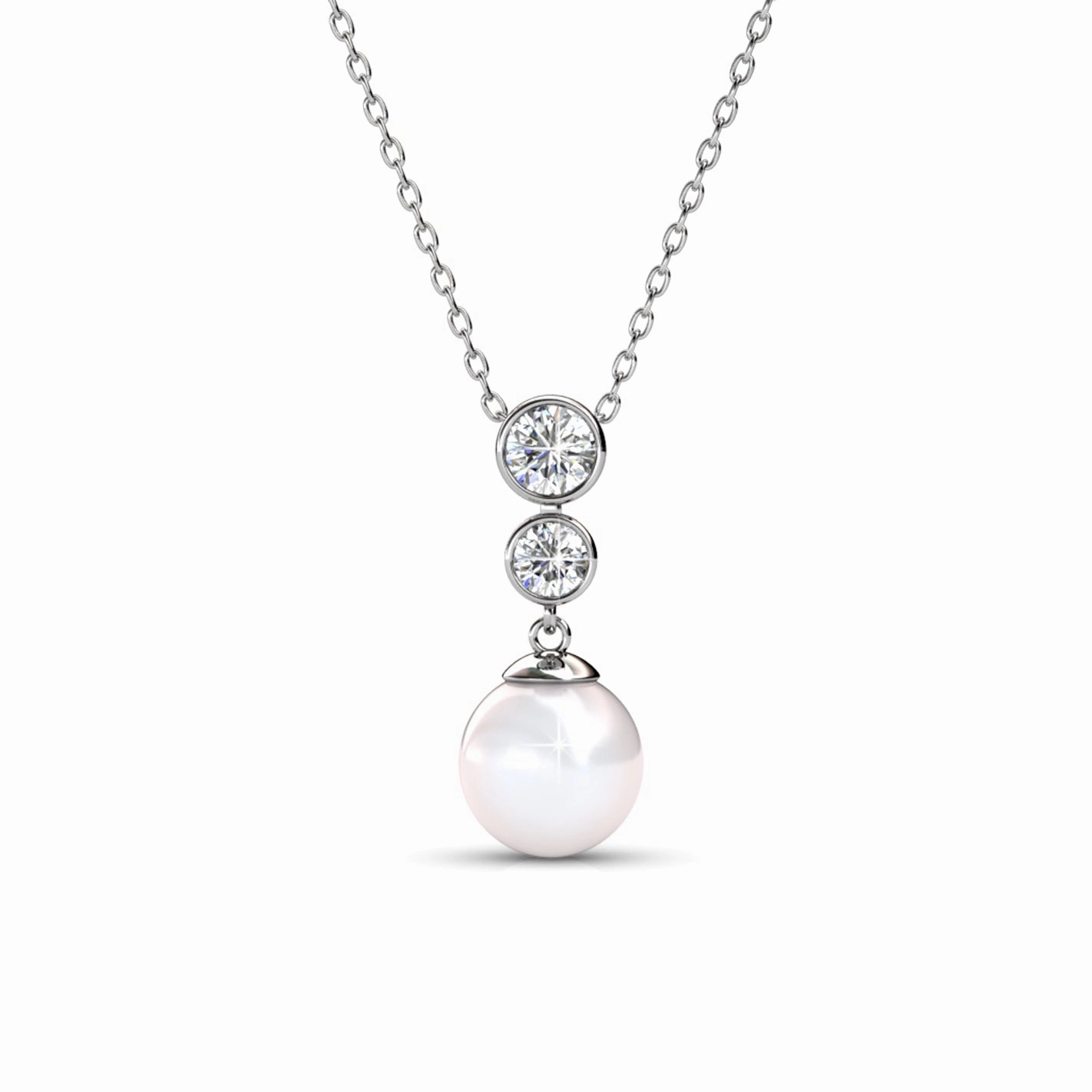 Genevieve 18k White Gold Plated Pearl Pendant Necklace with Swarovski Crystals