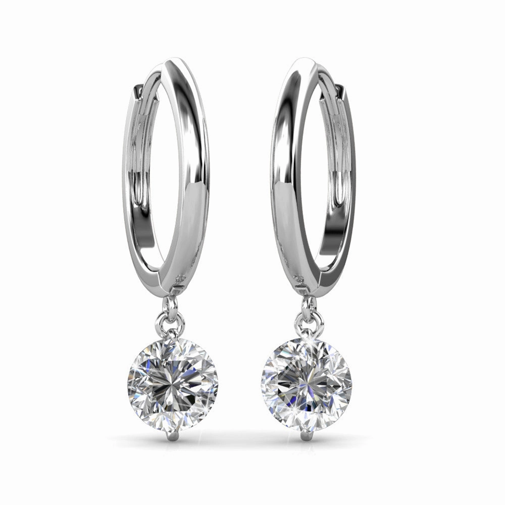 Georgia 18k White Gold Plated 14mm Hoop Dangle Earrings with Swarovski Crystals