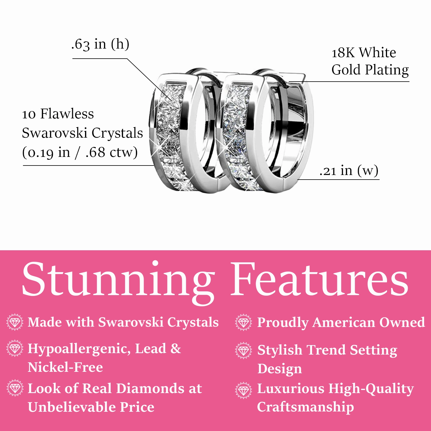 Giselle 18k White Gold Plated 15mm Hoop Crystal Earrings with Swarovski Crystals