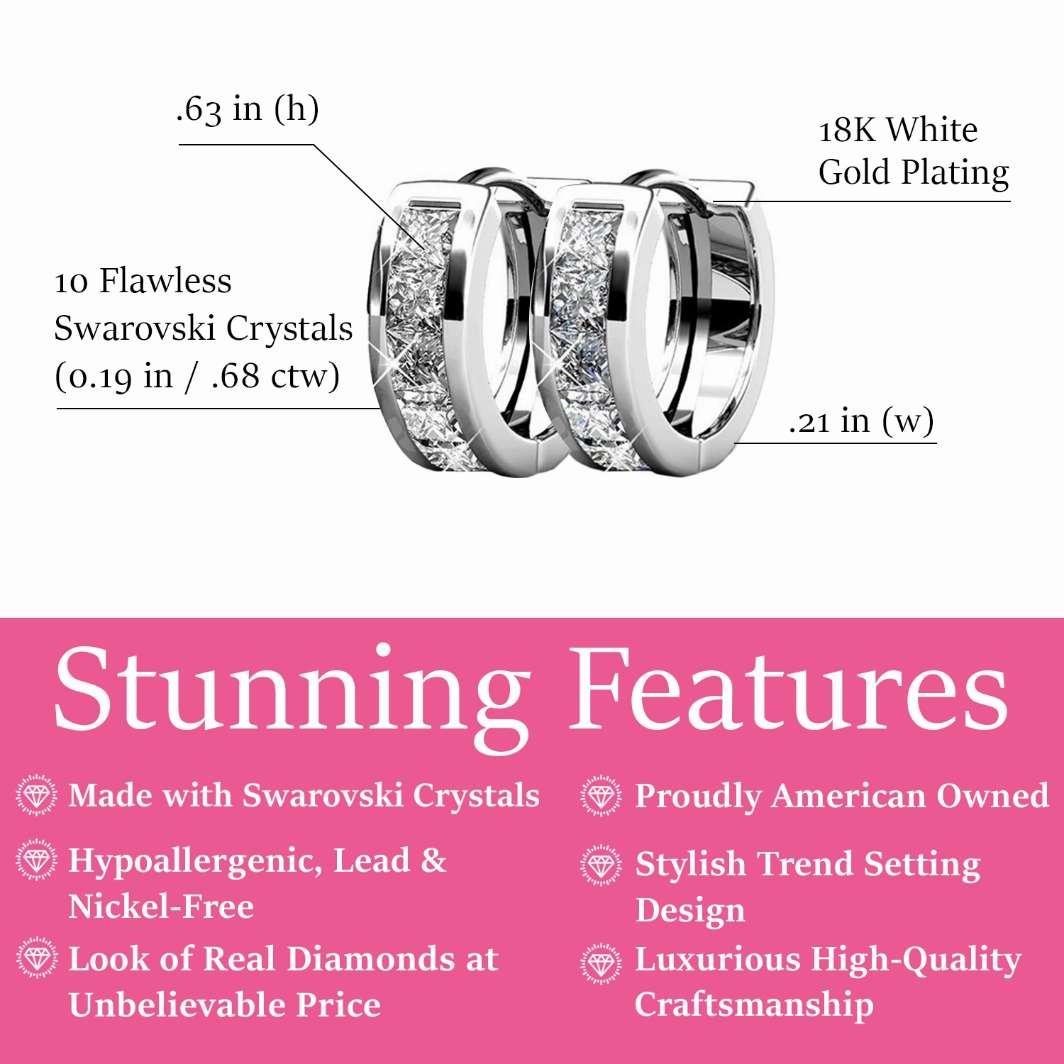 Giselle 18k White Gold Plated 15mm Hoop Crystal Earrings with Swarovski Crystals