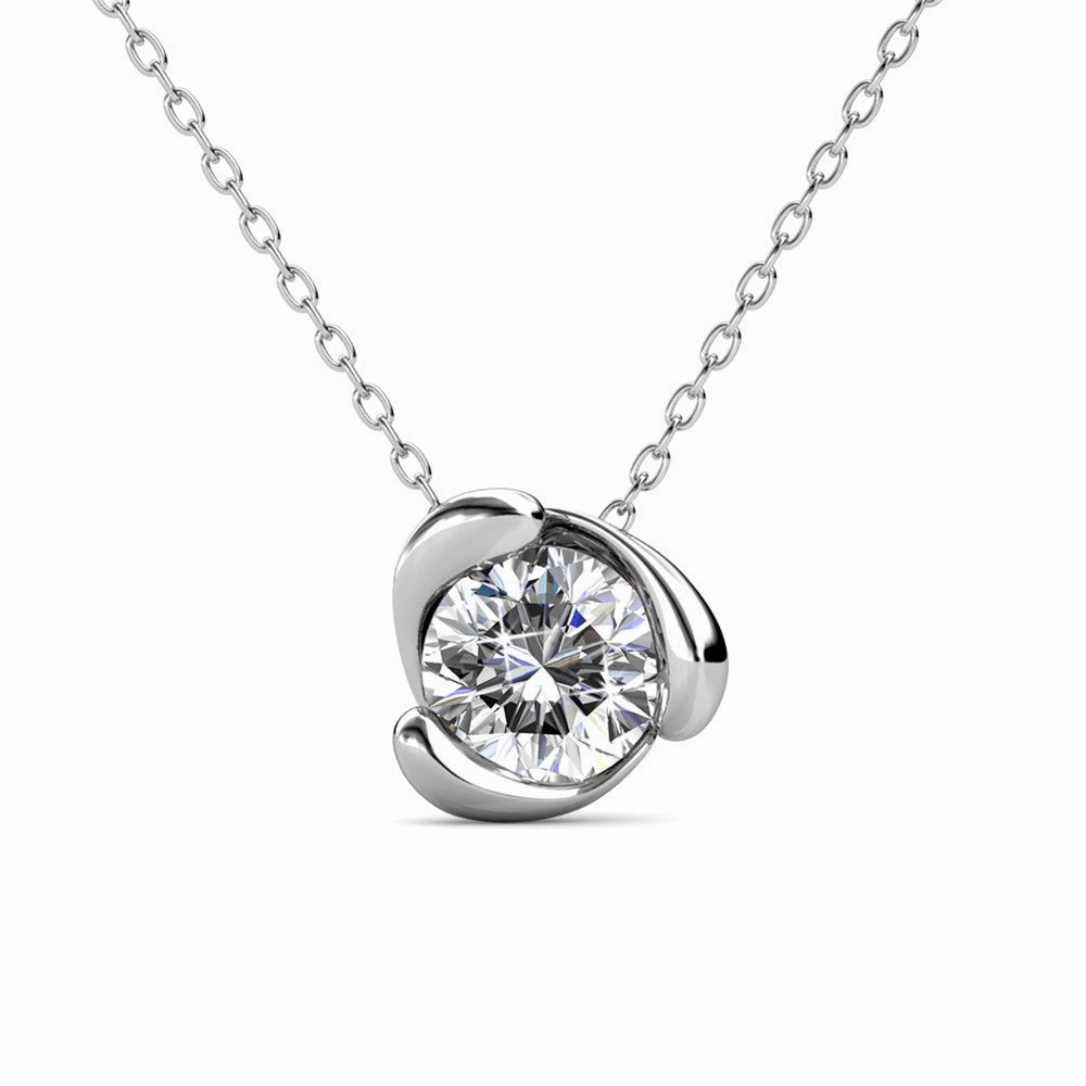 Harmony 18k White Gold Plated Necklace with Round Cut Solitaire Swarovski Crystal