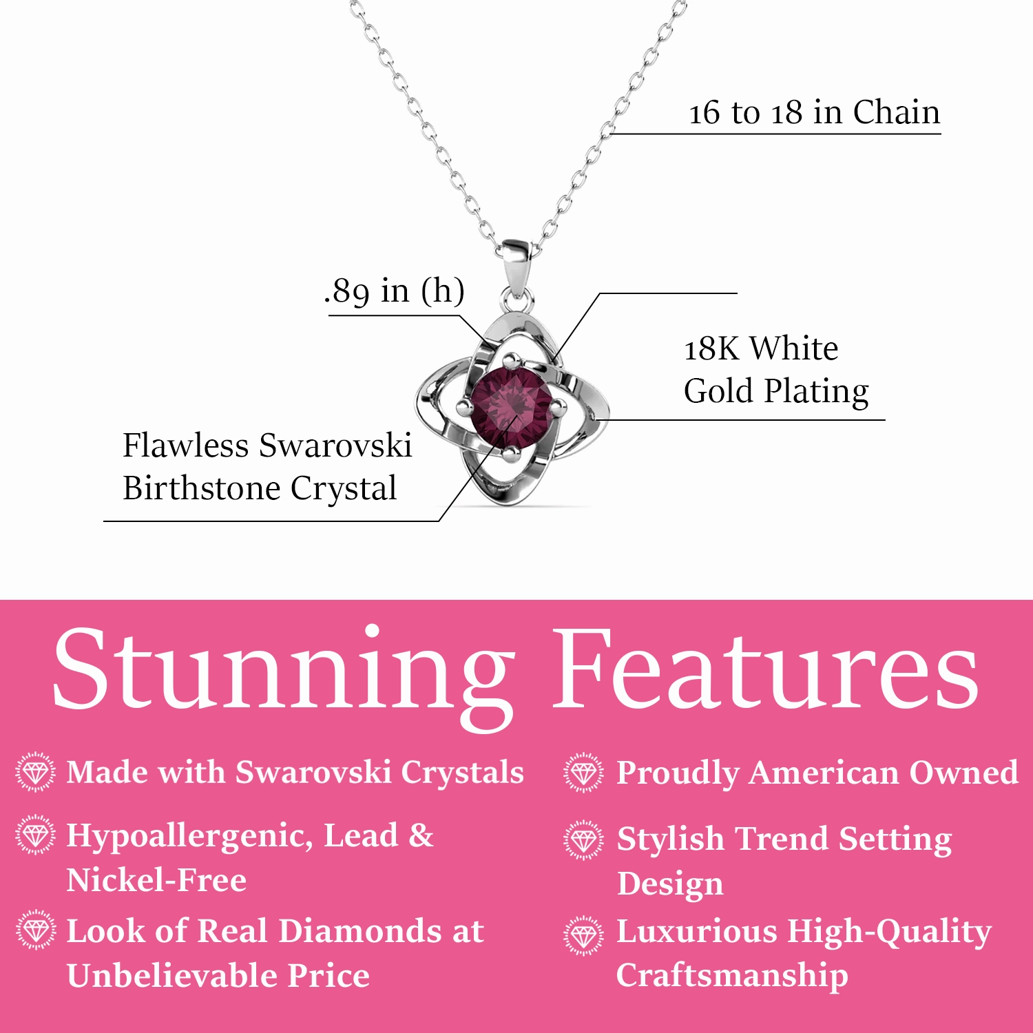 Infinity 18k White Gold Plated Birthstone Flower Necklace with Swarovski Crystal
