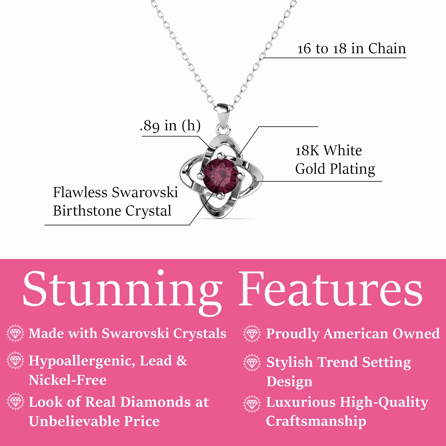 Infinity 18k White Gold Plated Birthstone Flower Necklace with Swarovski Crystal
