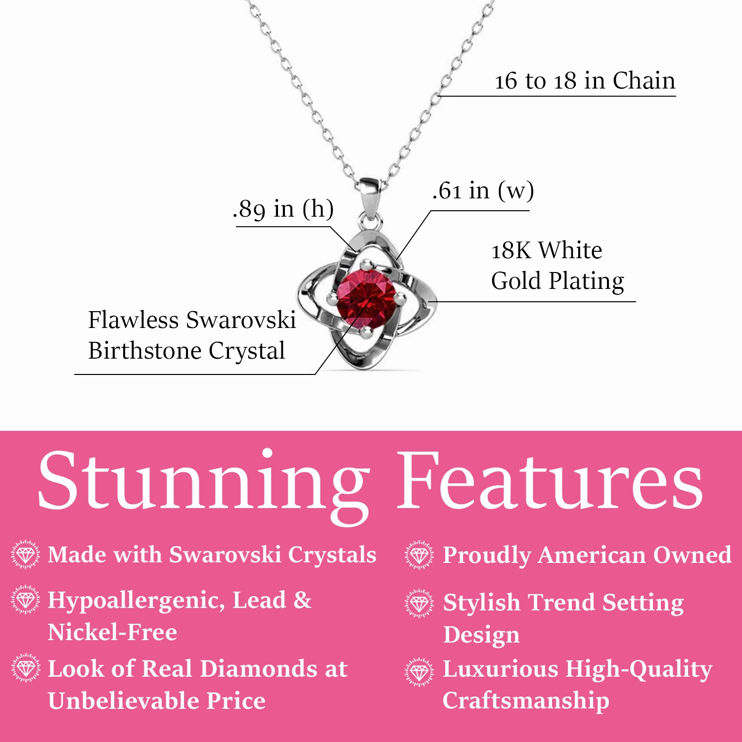 Infinity 18k White Gold Plated Birthstone Flower Necklace with Swarovski Crystal