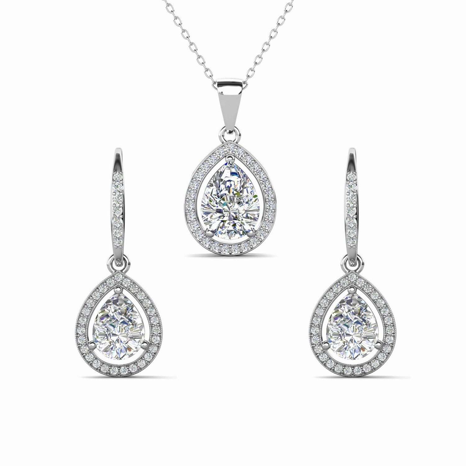 Isabel 18k White Gold Plated Drop Earrings and Necklace Jewelry Set with Simulated Diamond Crystals