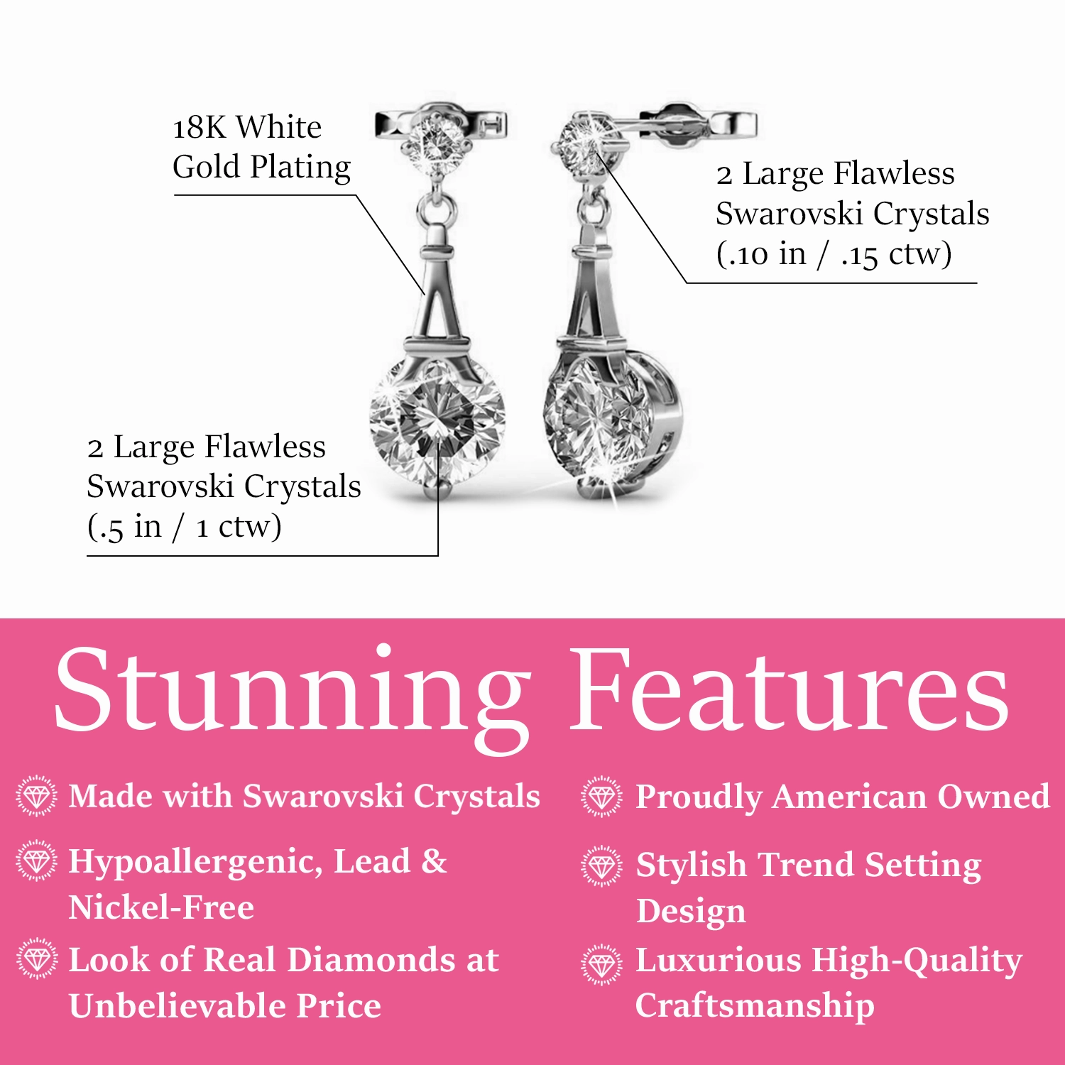 Isla 18k White Gold Plated Dangle Earrings with Round Swarovski Crystals